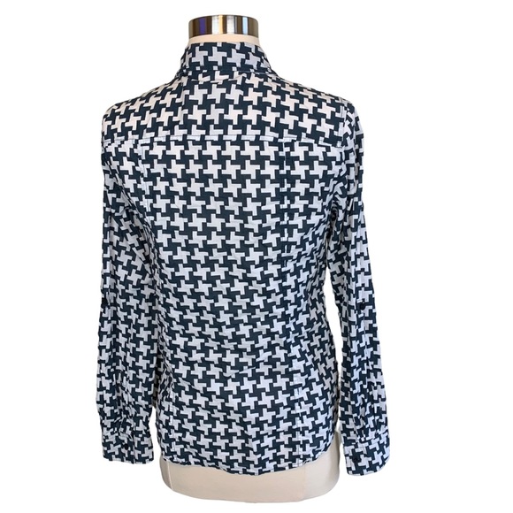 MICHAEL Michael Kors Navy White Cotton Button Down Printed Career Blouse Top S - Picture 8 of 10
